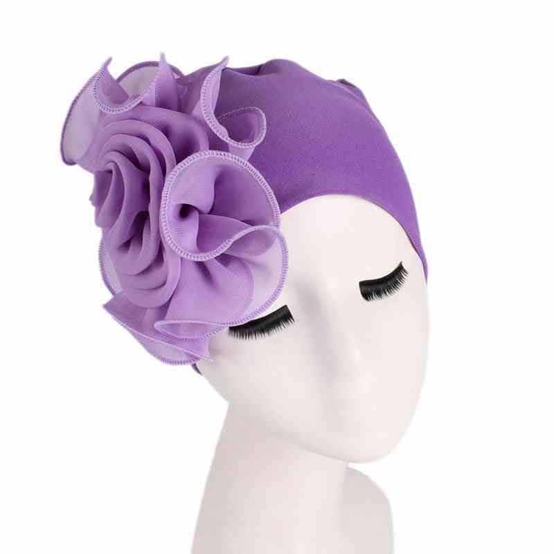 Beautiful Flower Turban Elastic Cloth Head Cap For Woman