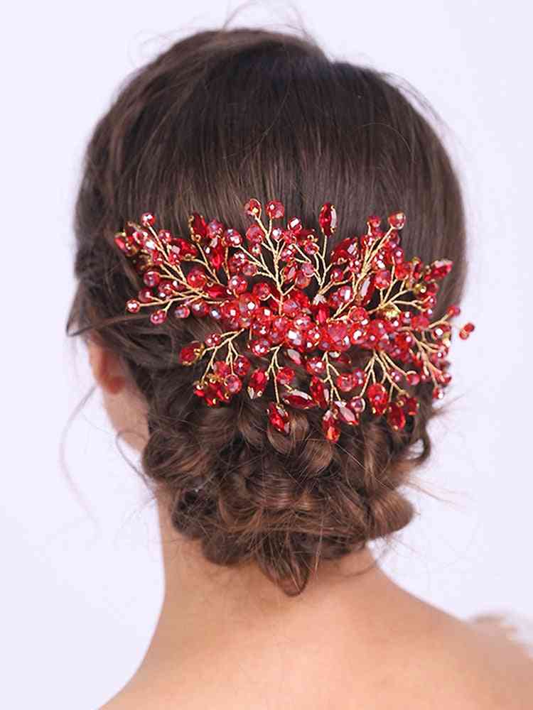 Exotic Shiny Red Crystal Wedding Bridal Hair