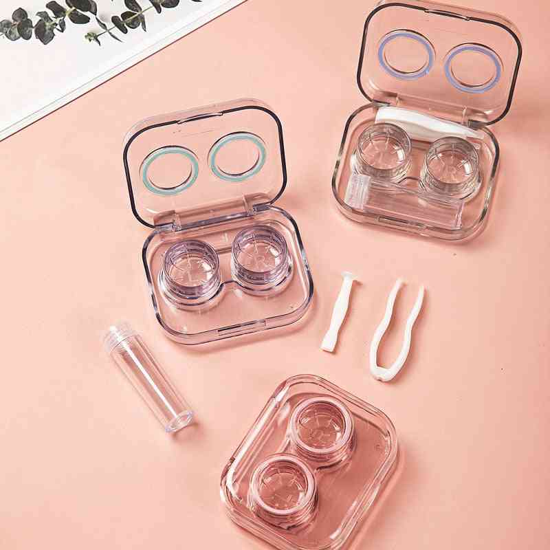 Pink Transparent Tweezers Contact Lenses Case For Women