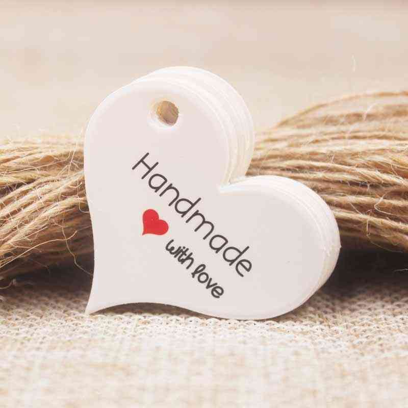 New Design Kraft/white Handmade Tag,paper - Vintage Red Heart Handmade Gift Tag