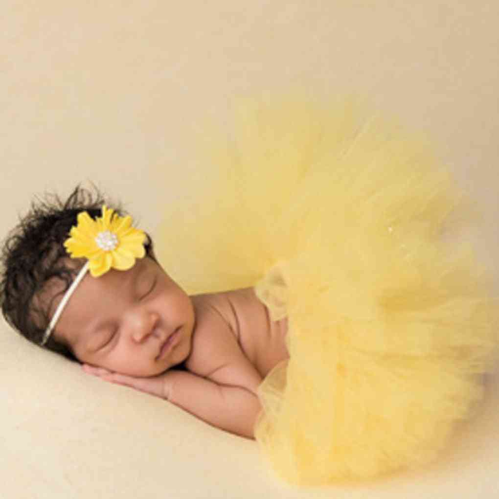 Nyfødt fotografering rekvisitter sødt prinsesse outfit med blomster pandebånd