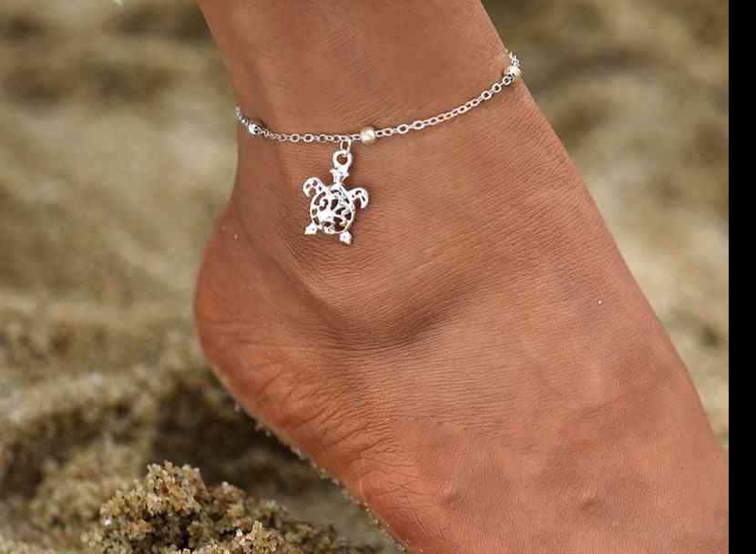 Summer Beach Silver Color Turtle Shaped Anklets