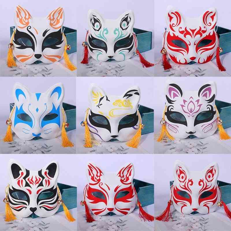 Anime Demon Fox Mask, Hand-painted Half Face Mask