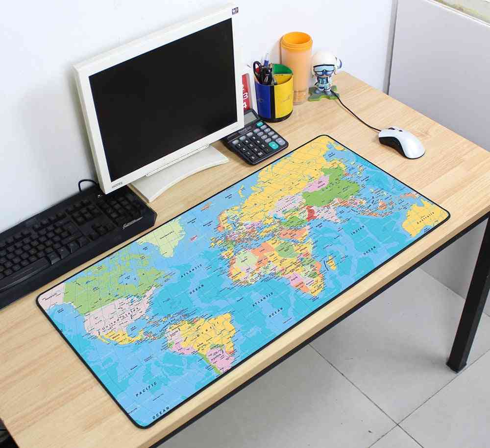 World Map Pattern Gaming Mousepad With Edge Locking Office Desk Mats