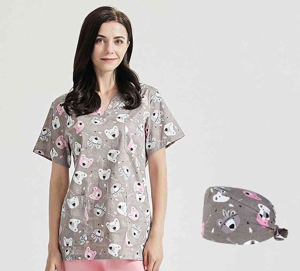 Fashion Cotton Cartoon Print Spa Uniforms Women Scrubs