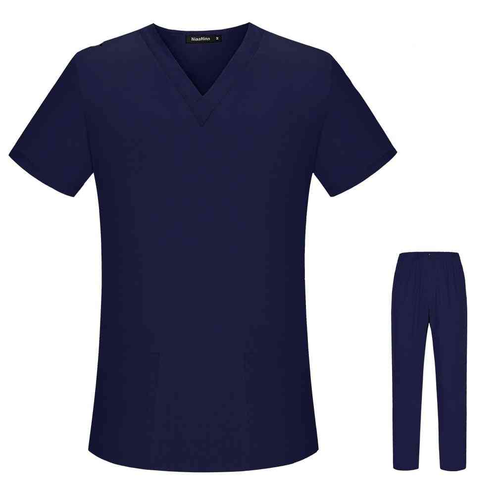 Solid Color Top+pants Short Sleeve Women Nurse Scrubs