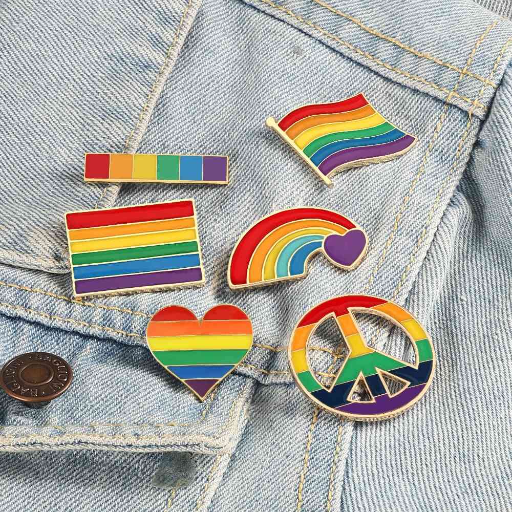 Flag Rainbow Heart Brooch Peace And Love Enamel Pins