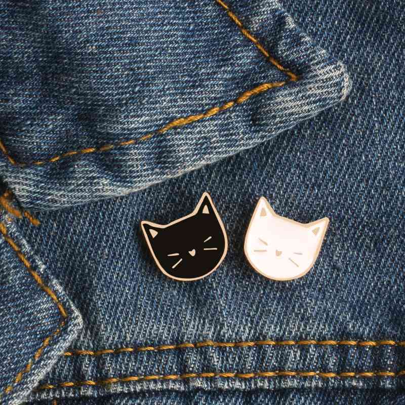 Animal Black White Cat Metal Enamel Pins