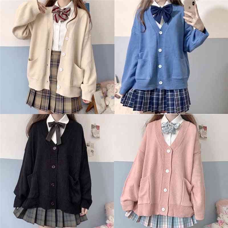 Japan School Sweater Spring Autumn 100% V-neck Cotton Knitted Sweater Jk Uniforms Cardigan Multicolor Student Cosplay