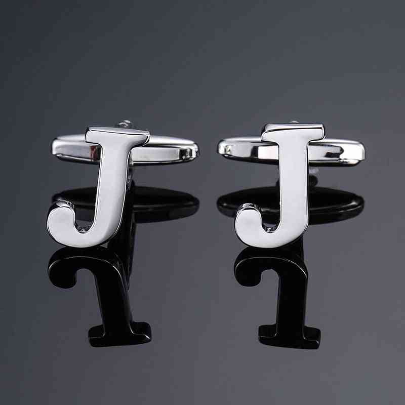 High Quality Brass Plated 26 Letter A-z Silvery Letter Cufflinkss