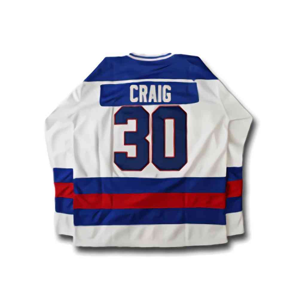 Jim craig trøje 17 blå hvid syede hockey trøjer