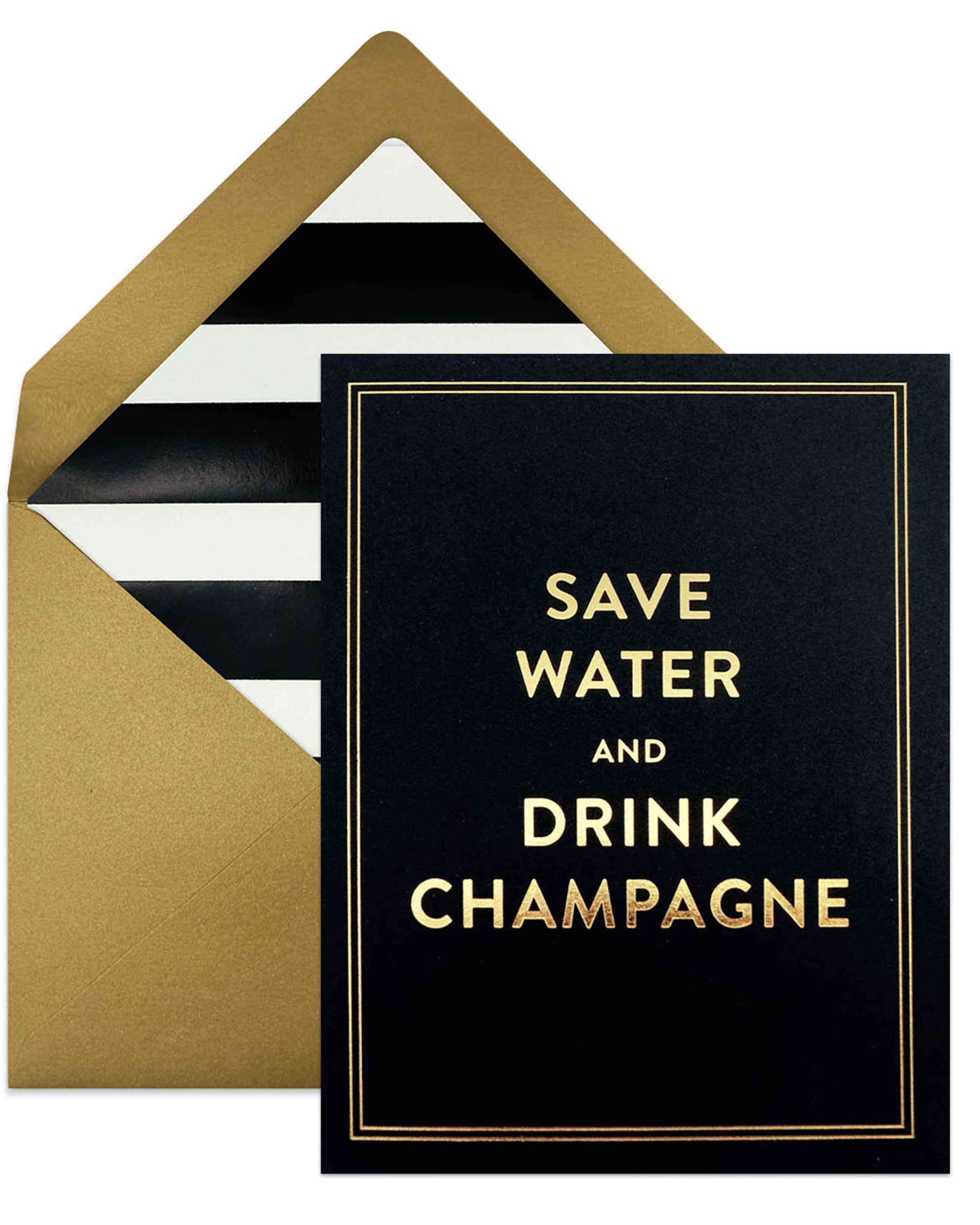 Spara vatten och drick champagne-kort med kuvert