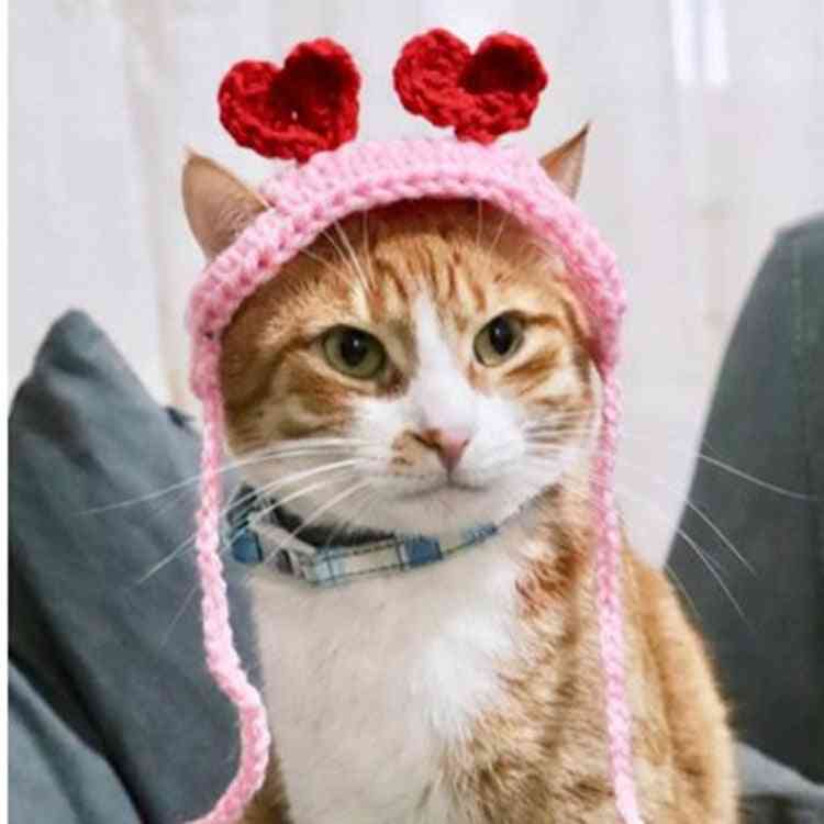 New Pet Cat Headwear Knitted Two Love Headgear Pet Cap