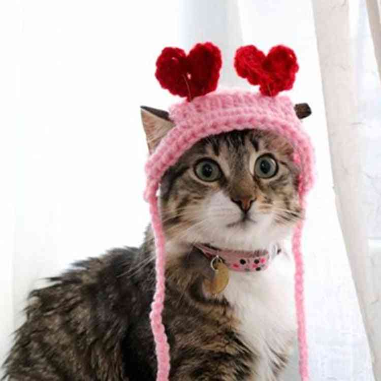 New Pet Cat Headwear Knitted Two Love Headgear Pet Cap