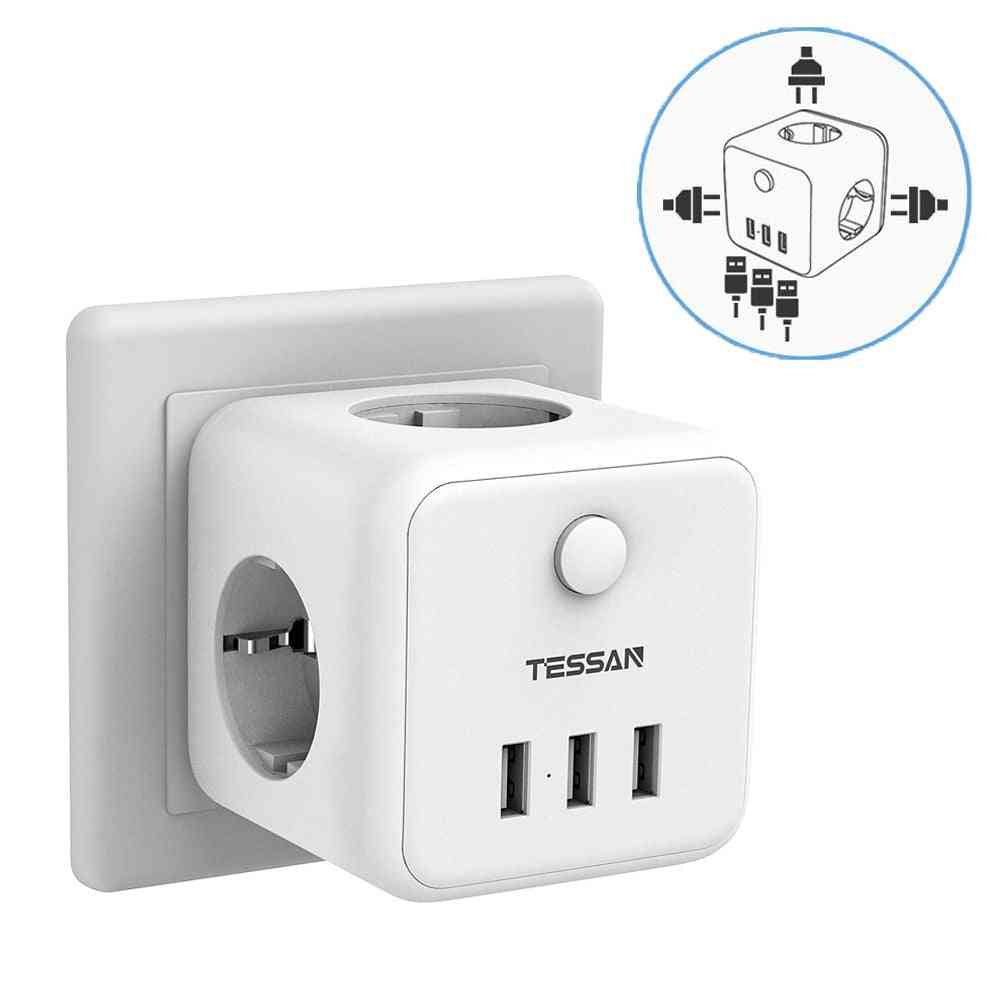 White Eu Plug Power Adapter With Usb Charger Ports Ac Outlets