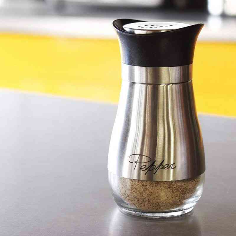 Salt And Pepper Shakers-stainless Steel Glass Set