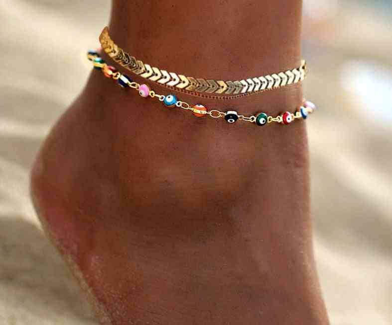 17km Bohemian Colorful Eye Beads Anklets