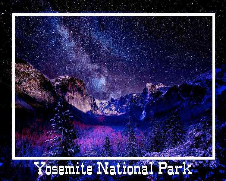 Rejseplakat- Yosemite nationalpark aftenhimmel