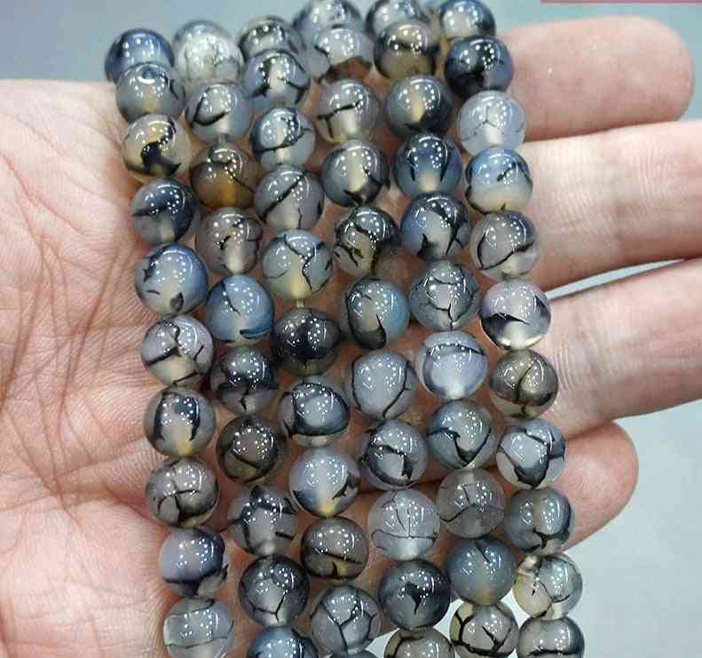 Natural Stone Black Dragon Vein Agates Round Beads
