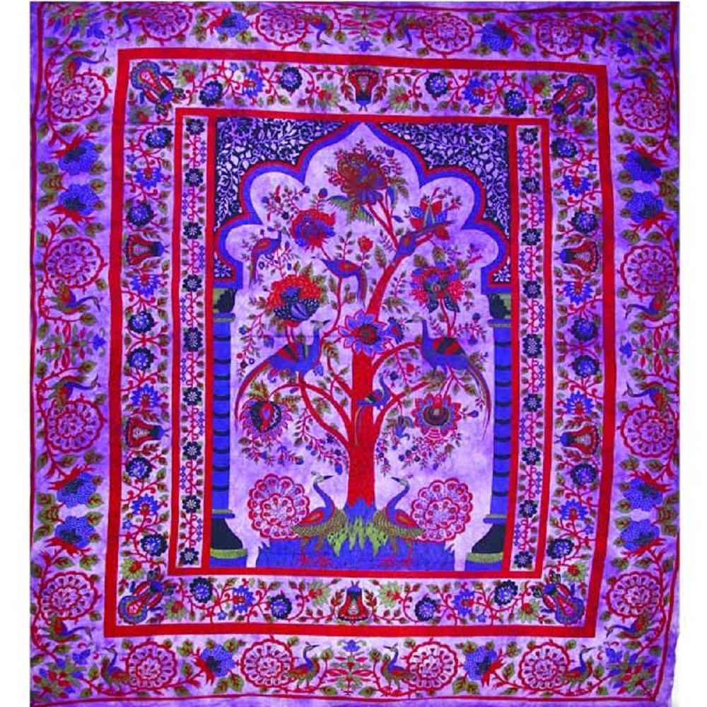 Purple Tree Of Life Peacock Tapestry