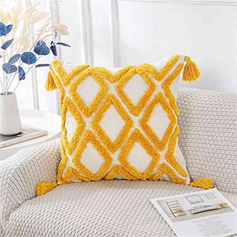 Throw Pillow Covers With Tassel Square Pillows Decoration Home Cream