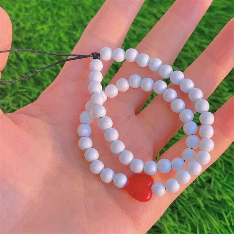 Simple And Romantic White Round Beads Red Love Heart-shaped