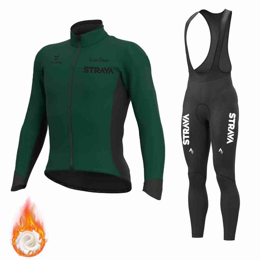 Men's Thermal Fleece Racing Bike Jersey Bib Pant Set