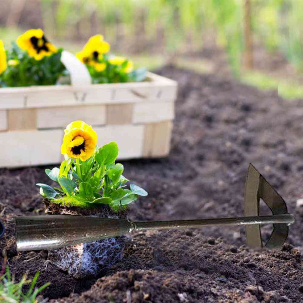 Täysteräksinen ontto kuokka käsikäyttöinen kitkeminen harava maatalous lapio työkalu istutus vihannestila puutarha maataloustyökalu