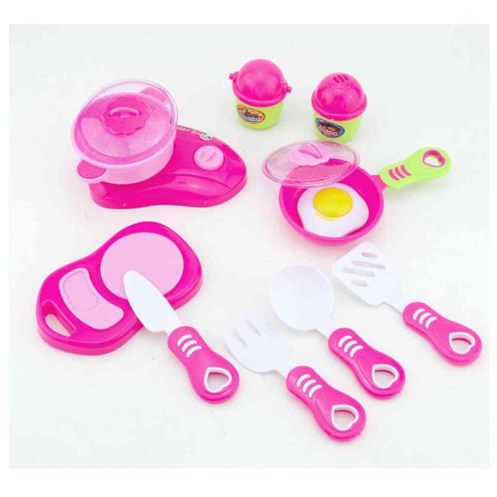Mini Kitchen Cookware Kits Kids Pretend Role Play Toy Pink