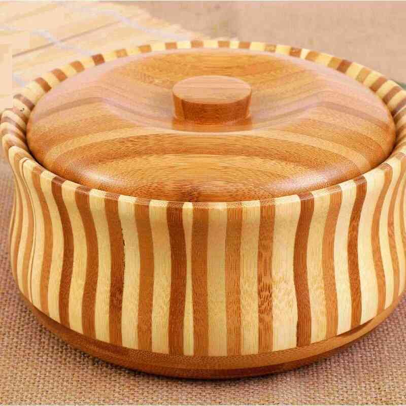 Zebra Pattern Wooden Bowl Lid Colourful Primitive Handmade