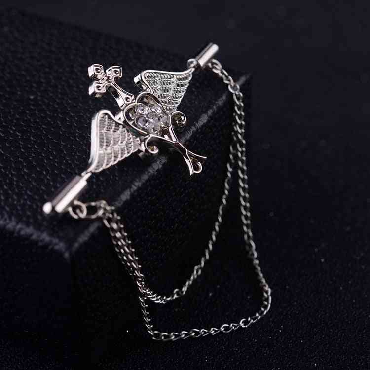 Retro Metal  Angel Wing With Chain Brooch