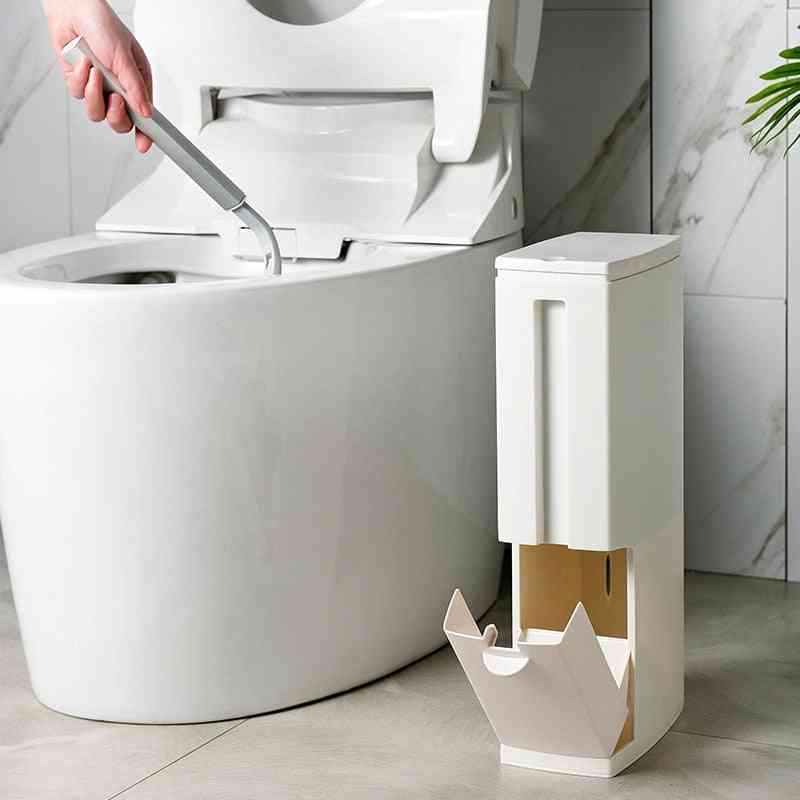 Narrow Trash Can Toilet Brush Set Bathroom Plastic Waste Bin