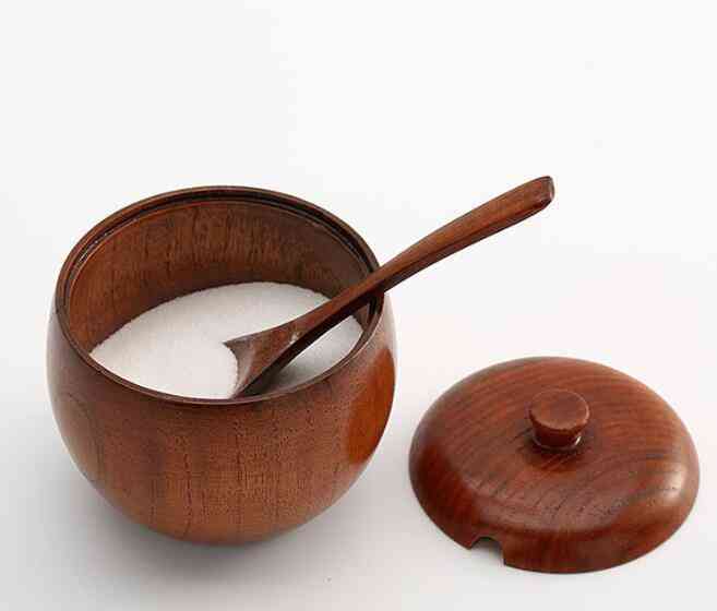 Spice Jar Seasoning Can Sugar Bowl With Lid Spoon Wood Spice Box
