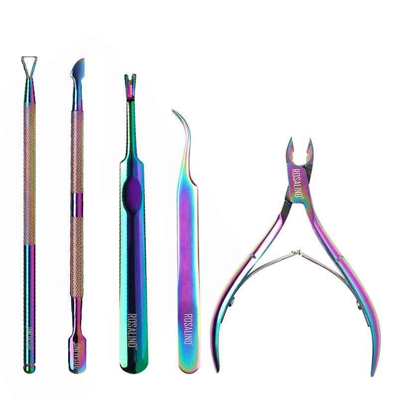 Rosalind Manicure Set Gel Nail Polish Kit Cuticle Nipper Professional Stainless Steel Scissors Remover Acrylic Nails Art Tools