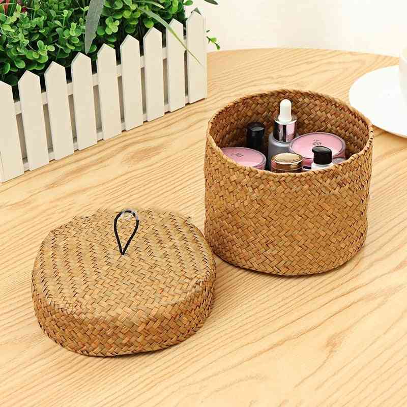 Weaving Snack Storage Box Handmade Storage Baskets Wicker Wardrobe Table Round Box Wicker Seagrass Flower Pot Home Sundries