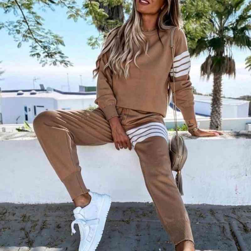 Tracksuit Long Sleeve O-neck Tops + Casual Sport Outfit Fashion Sets