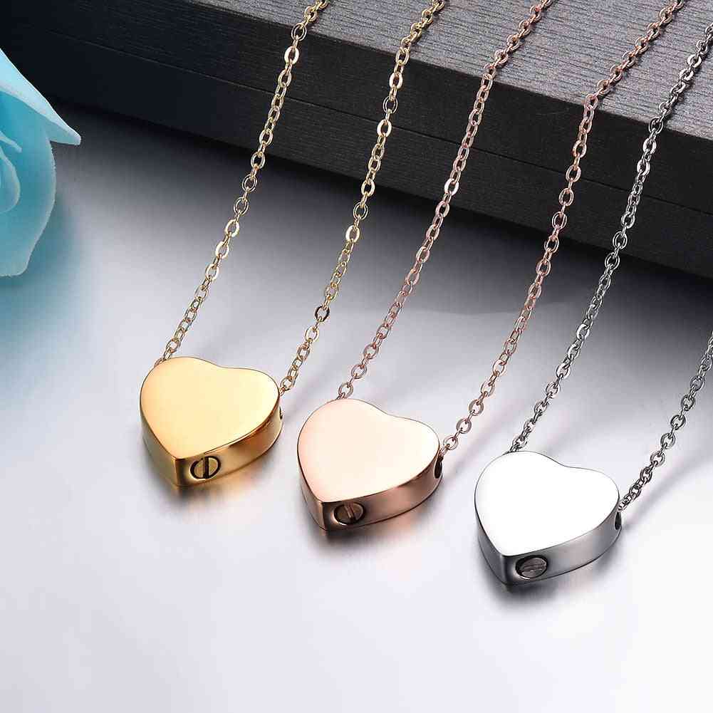 Stainless Steel Heart Shaped Memorial Urns Necklace Human Pet Ash