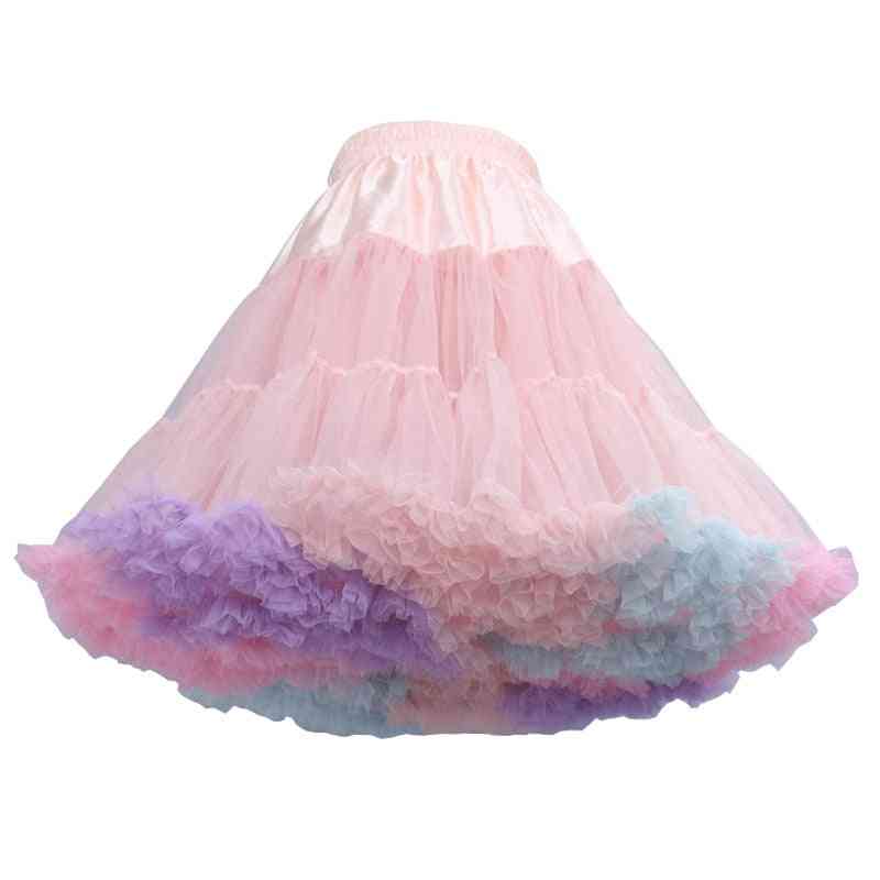 Womens Elastic Waist Puffy Tulle Petticoat Rainbow Cloud Short Tutu Skirt