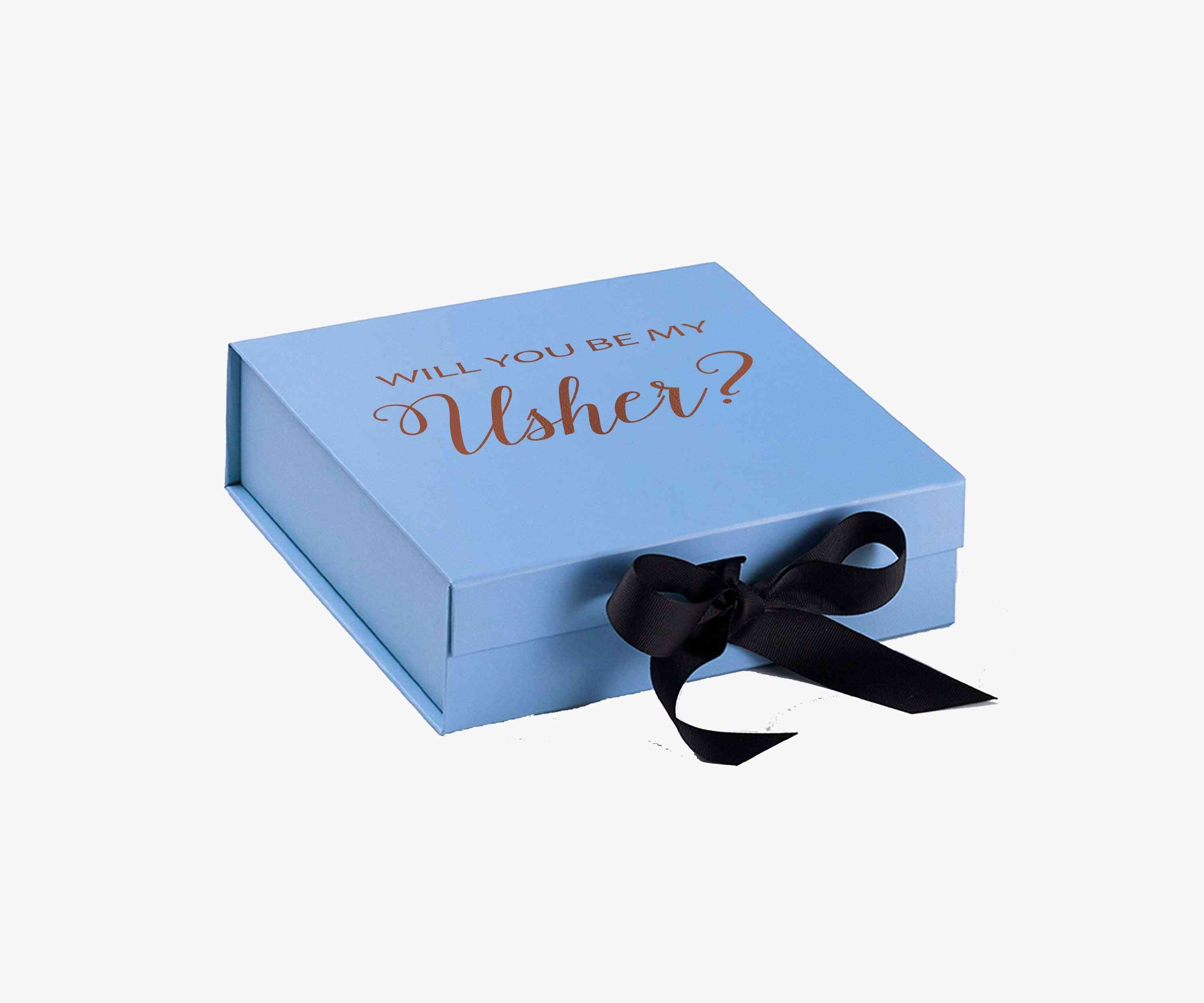 Will You Be My Usher? Proposal Box Light Blue W/ Black Bow- No Border