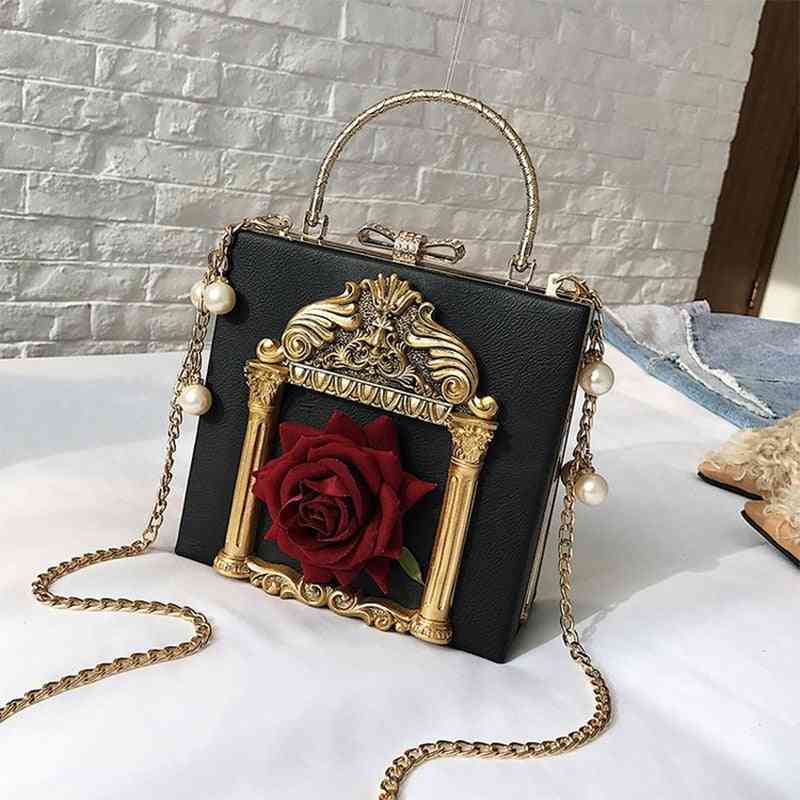 Luxury Vintage Rose Box High Quality Beading Chain Messenger Bags