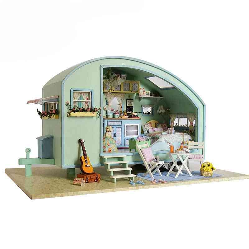 Diy Wooden Miniature Caravan Dollhouse 3d Doll House Kit