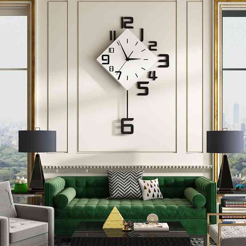 Pendulum Clock Silent Non Ticking 3d Sticker Numbers Clocks Wall Watch For Living Room