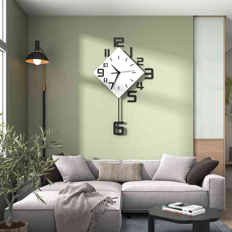 Pendulum Clock Silent Non Ticking 3d Sticker Numbers Clocks Wall Watch For Living Room