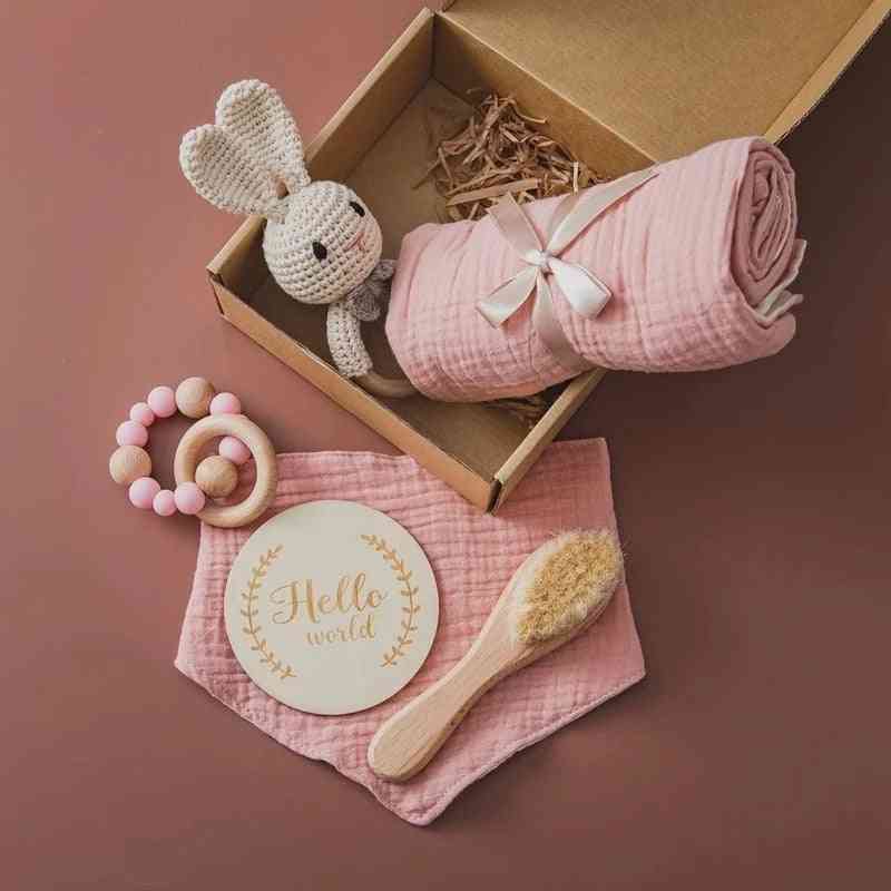 Baby Bath Toy Set, Baby Bath Towel Wooden Rattle Bracelet