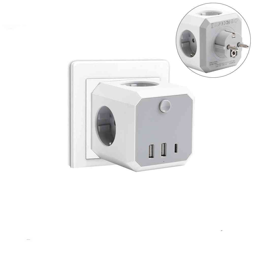 Eu Wall Socket Power Strip With 4ac Outlets 3 Usb Charger Adapter