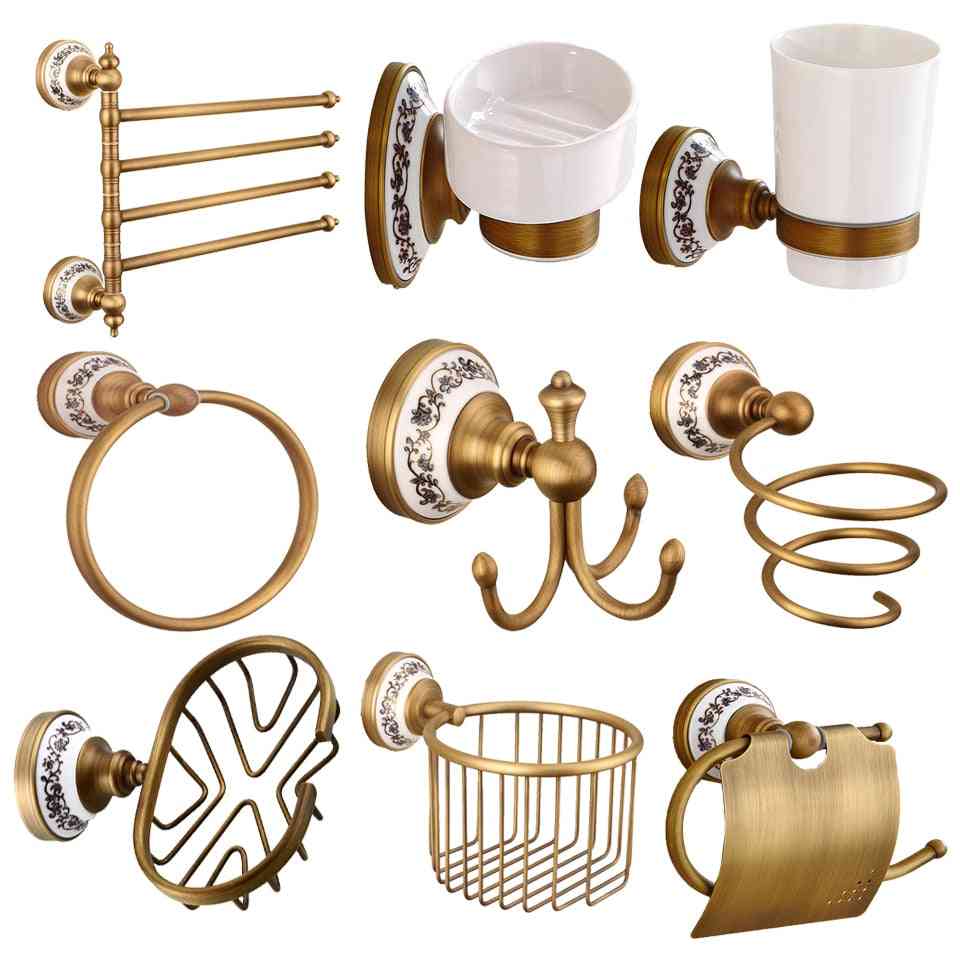 Brass Bathroom Accessories Set, Gold Polished Robe Hooks
