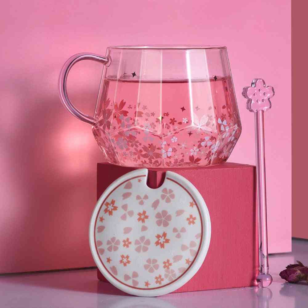 Pink Cherry Blossom Glass With Lid