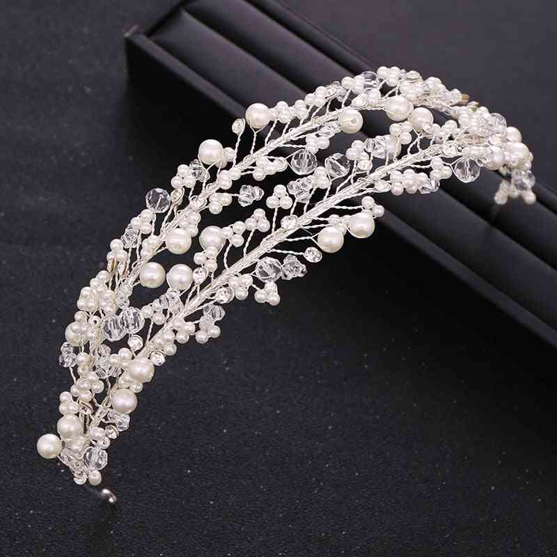 Trendy White Pearl Crystal Bride Hair Accessories Wedding Crown