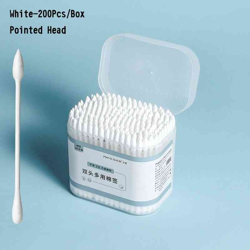 100 200 300pcs/box Dual Heads Cotton Swabs Adult Health Care Tools Lint Free Disposable Buds Makeup Nose Ears Cleaning