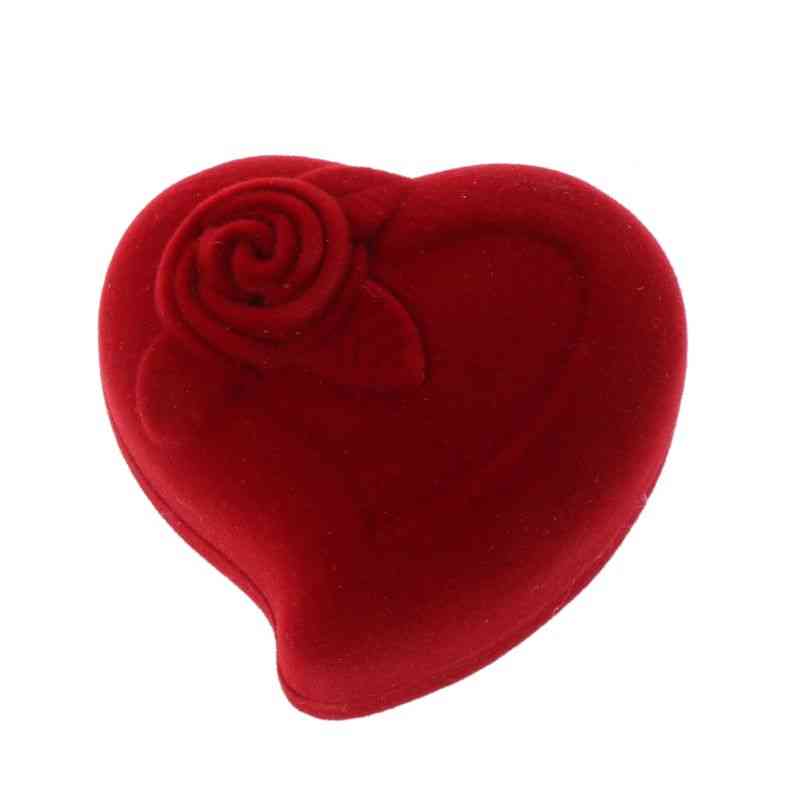 Double Wedding Rings Velvet Heart Shape Red Rose Flower Box